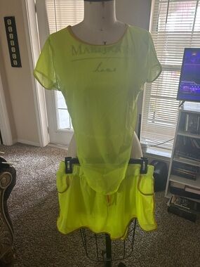 Neon Yellow Mesh Two-Piece Set